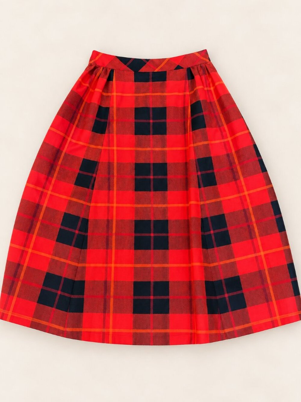 Kate Spade Red Black Plaid A-Line Midi Skirt Cotton Silk Size 2